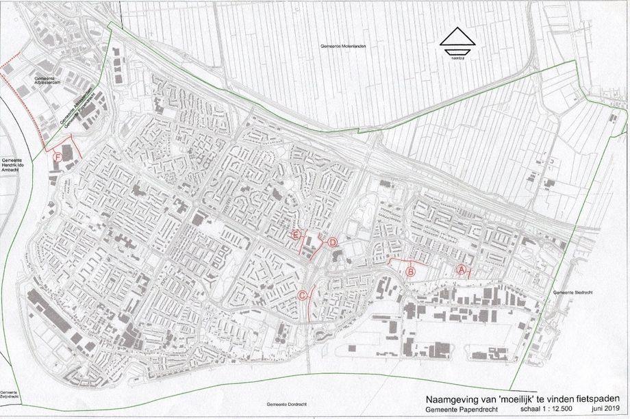 Plattegrond Papendrecht, met verwijzing naar nieuwe straatnamen